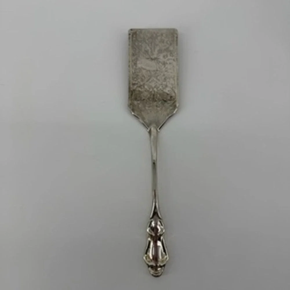 Vintage Silver Plated Etched Floral Lasagna Pie Cake Server Ornate Handle 12 in